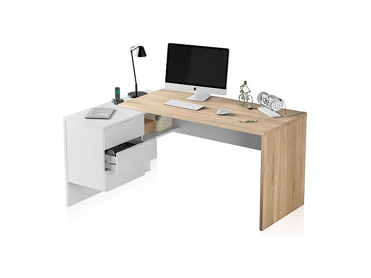 Mesa de escritorio Work Blanco Artik (Blanco Mate) - Roble Canadian