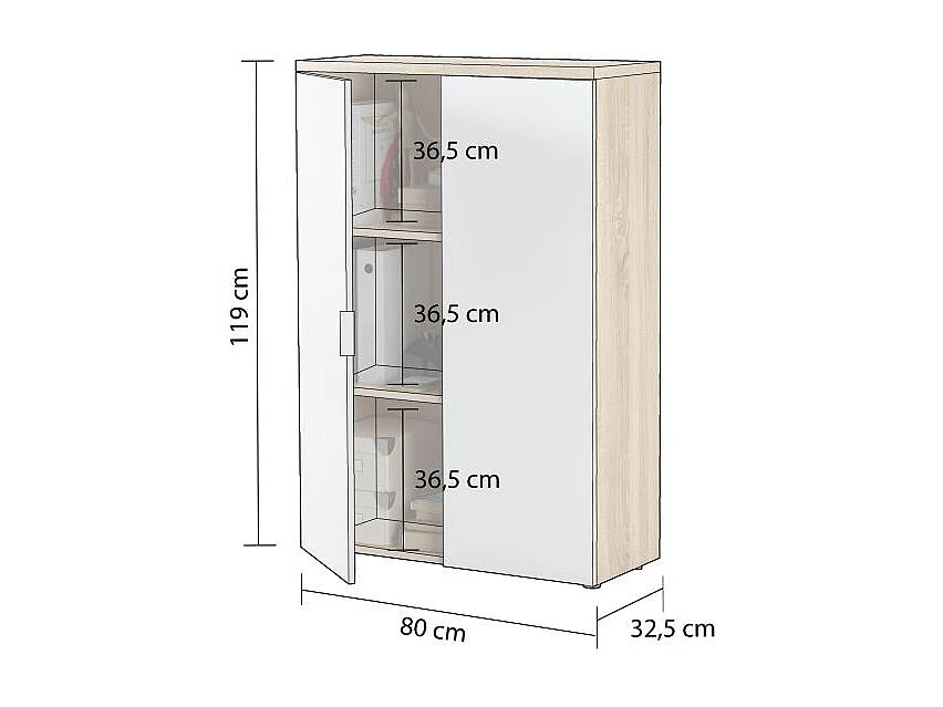 Armario auxiliar Work Blanco Artik (Blanco Mate) - Roble Canadian