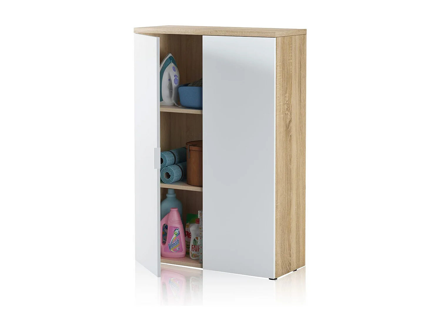 Armario auxiliar Work Blanco Artik (Blanco Mate) - Roble Canadian