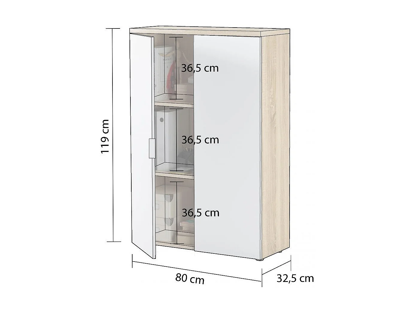 Armario auxiliar Work Blanco Artik (Blanco Mate) - Roble Canadian
