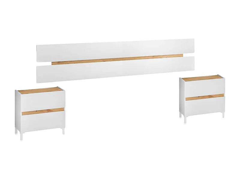 Cabeceira Tempus com mesas de cabeceira Blanco Artik (Blanco Mate) - Roble Nodi