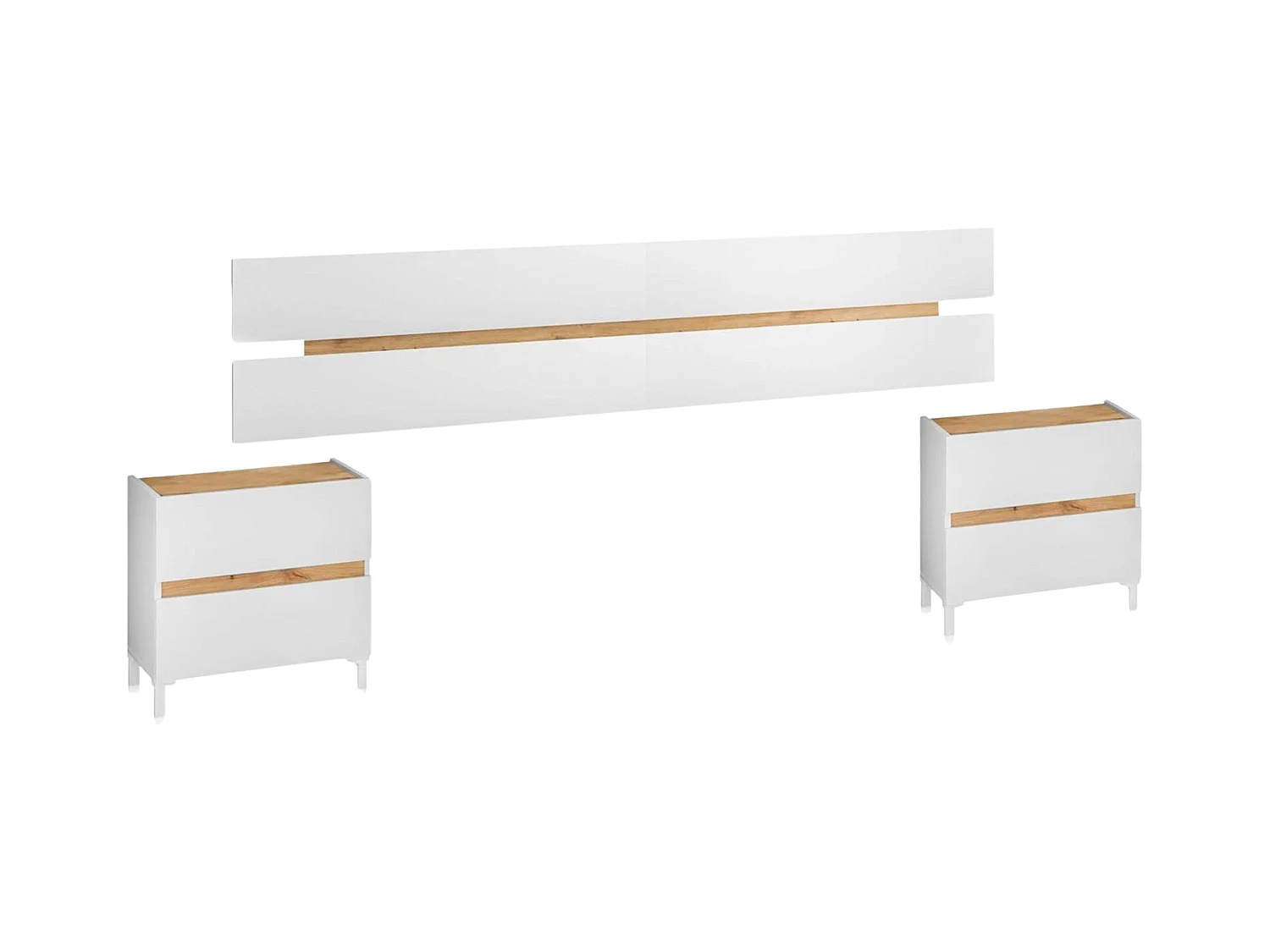 Cabeceira Tempus com mesas de cabeceira Blanco Artik (Blanco Mate) - Roble Nodi