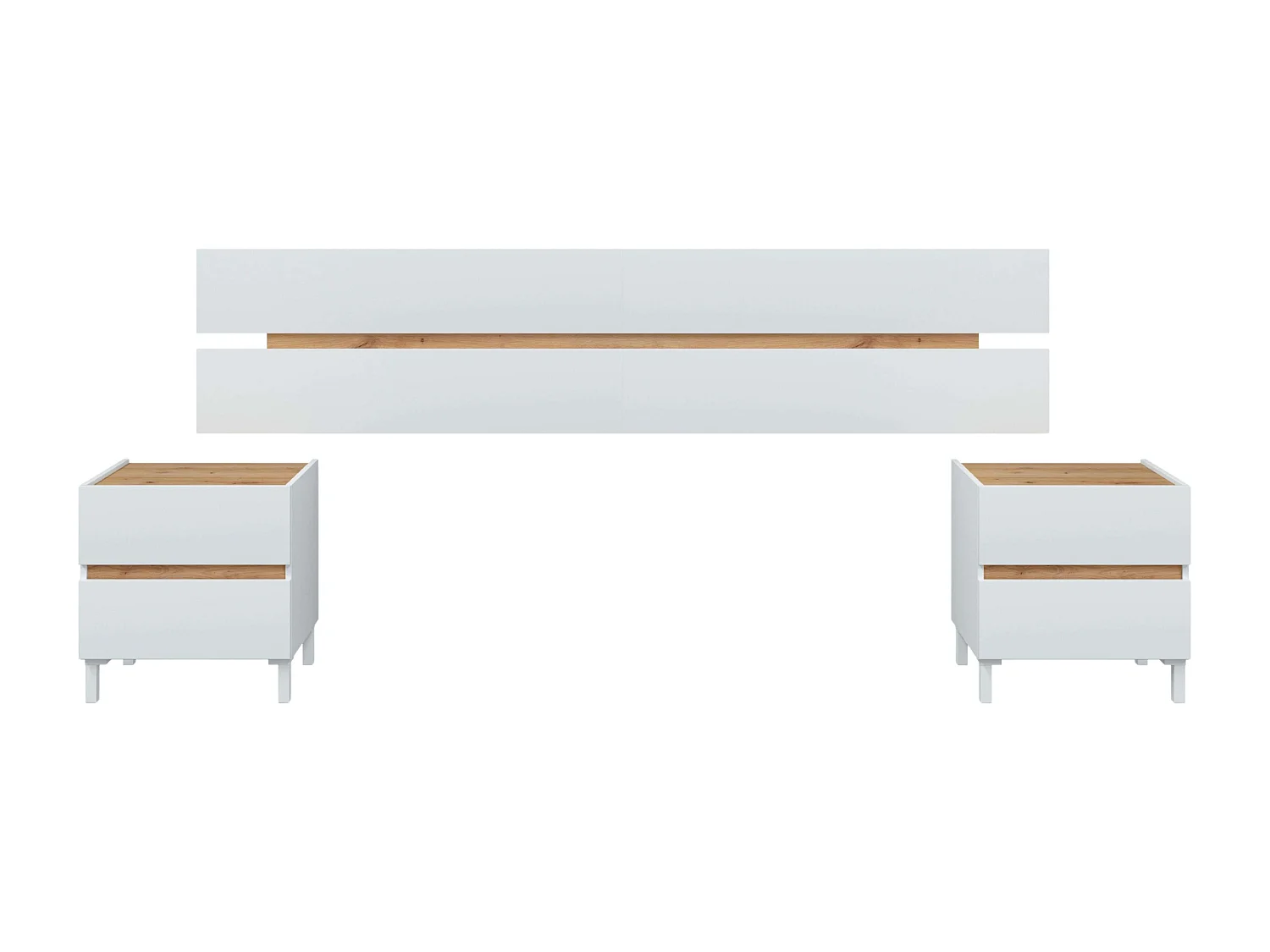 Cabeceira Tempus com mesas de cabeceira Blanco Artik (Blanco Mate) - Roble Nodi