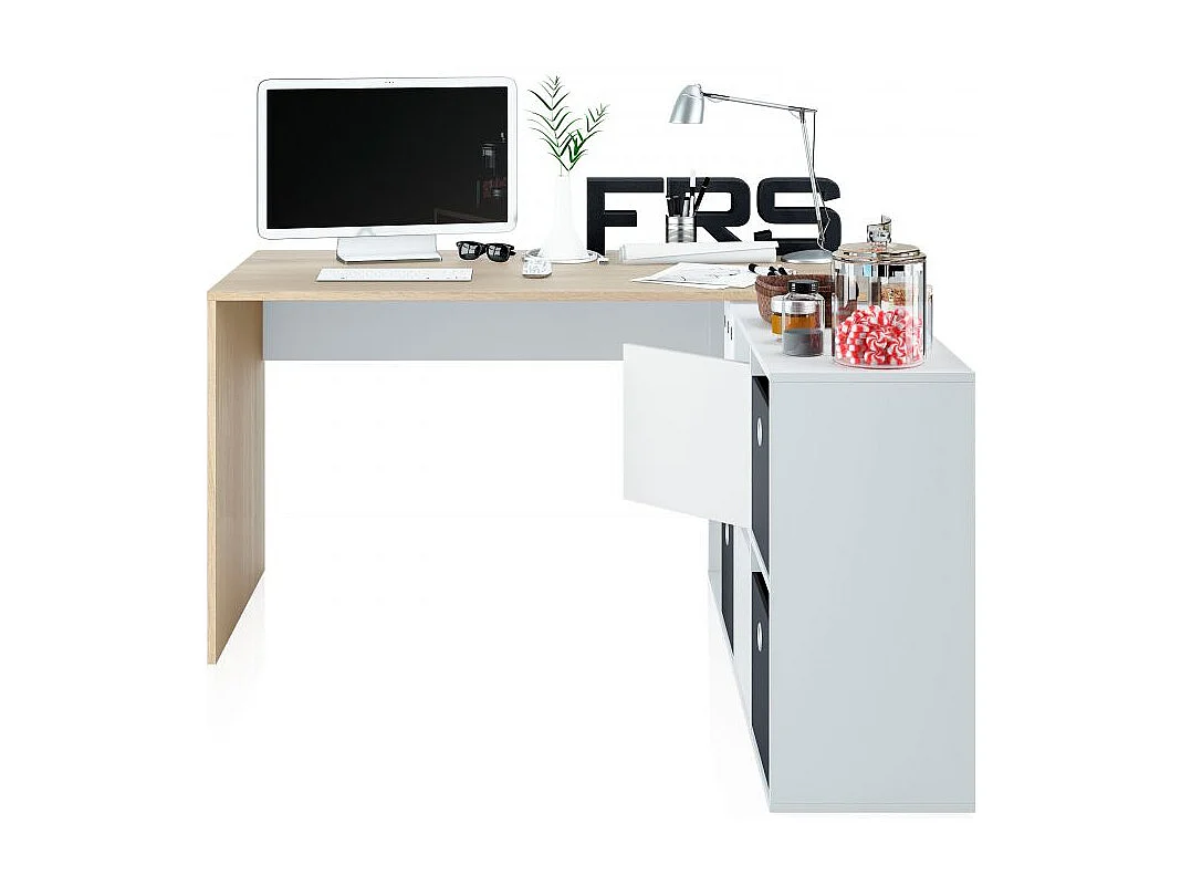 Mesa de escritorio Move Blanco Artik (Blanco Mate) - Roble Canadian