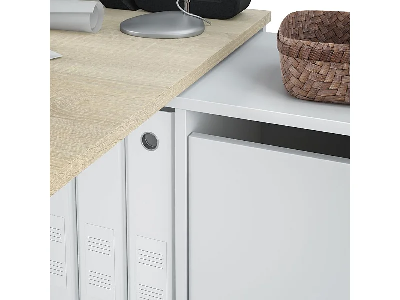 Mesa de escritorio Move Blanco Artik (Blanco Mate) - Roble Canadian