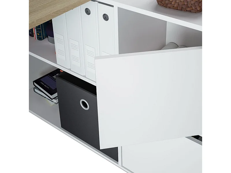 Mesa de escritorio Move Blanco Artik (Blanco Mate) - Roble Canadian