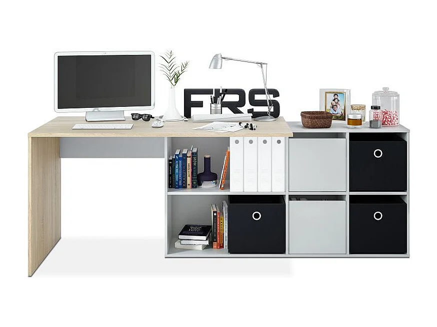 Mesa de escritorio Move Blanco Artik (Blanco Mate) - Roble Canadian