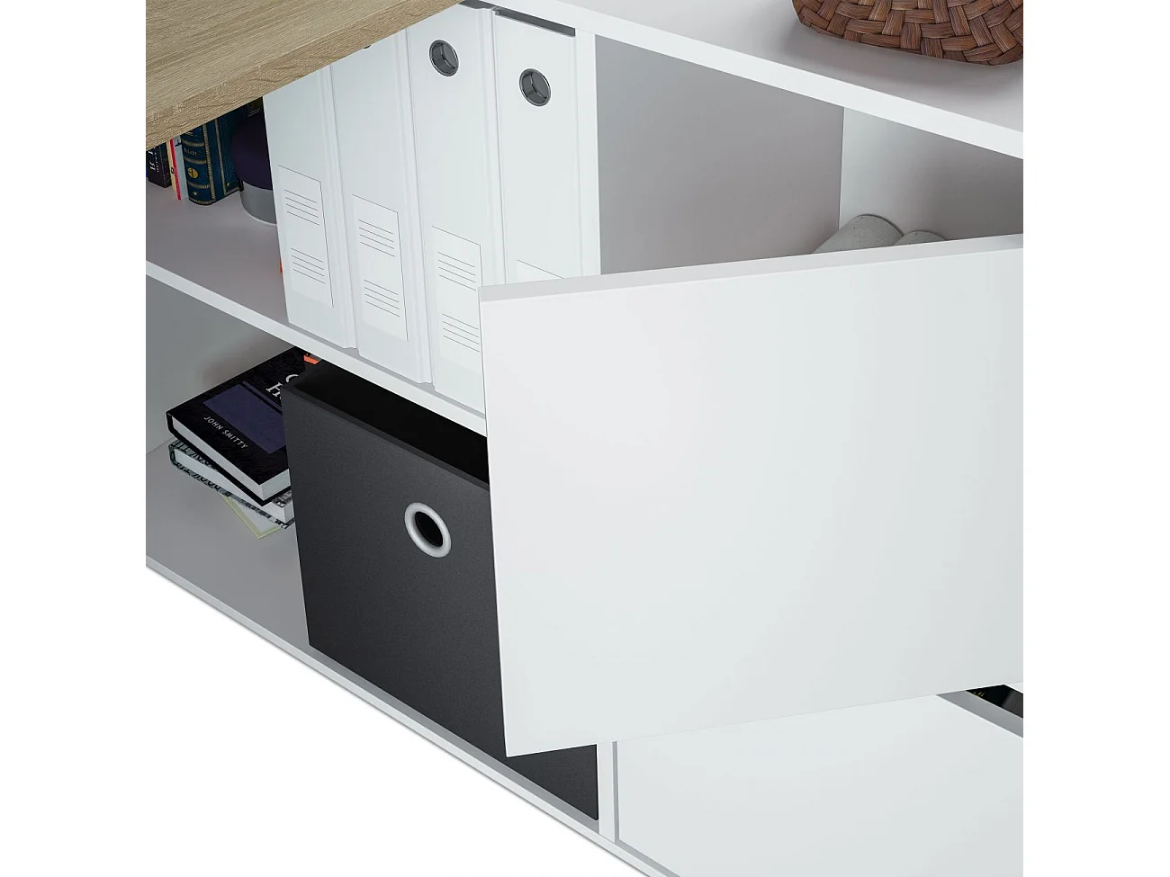 Mesa de escritorio multiposición en blanco mate y roble canadian 136x139 cm Move Blanco Artik (Blanco Mate) - Roble Canadian