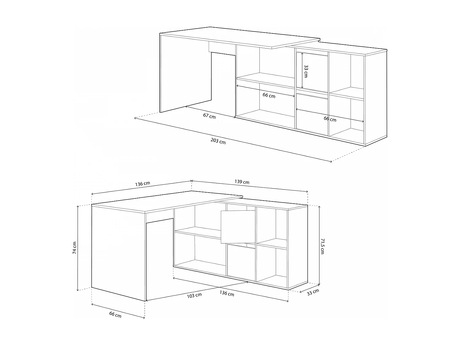 Mesa de escritorio multiposición en blanco mate y roble canadian 136x139 cm Move Blanco Artik (Blanco Mate) - Roble Canadian