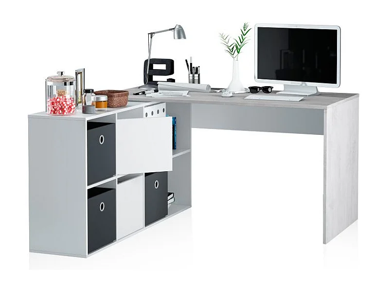 Mesa de escritorio Move Blanco Artik (Blanco Mate) - Gris Cemento
