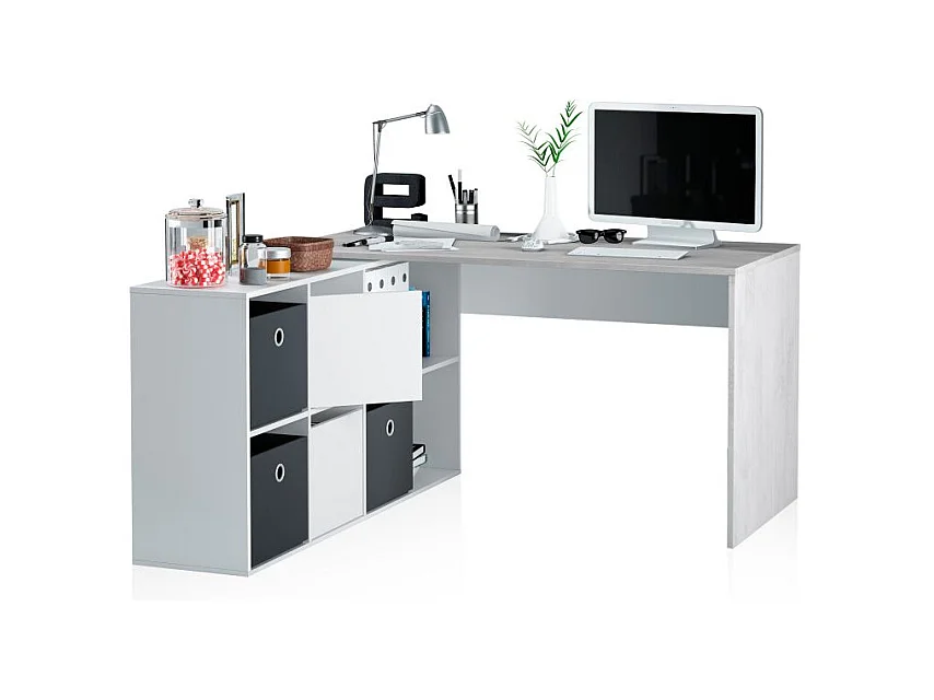 Mesa de escritorio Move Blanco Artik (Blanco Mate) - Gris Cemento