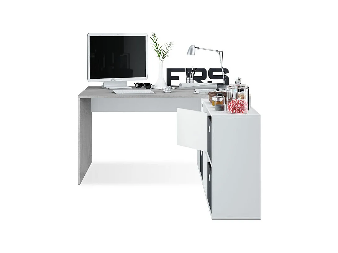 Mesa de escritorio Move Blanco Artik (Blanco Mate) - Gris Cemento