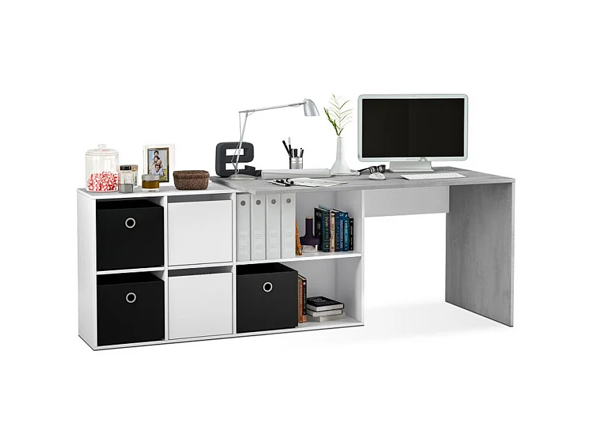 Mesa de escritorio Move Blanco Artik (Blanco Mate) - Gris Cemento