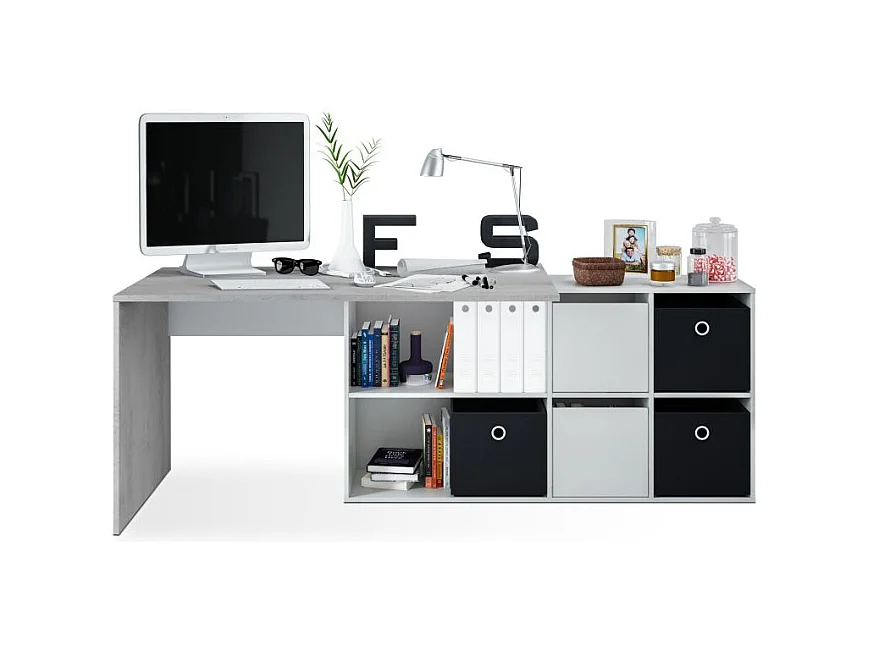 Mesa de escritorio Move Blanco Artik (Blanco Mate) - Gris Cemento