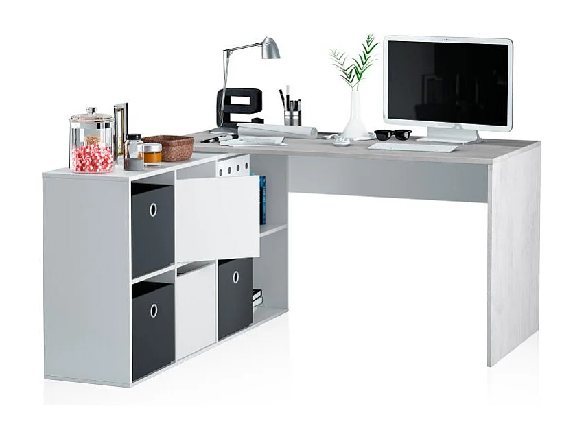 Mesa de escritorio Move Blanco Artik (Blanco Mate) - Gris Cemento