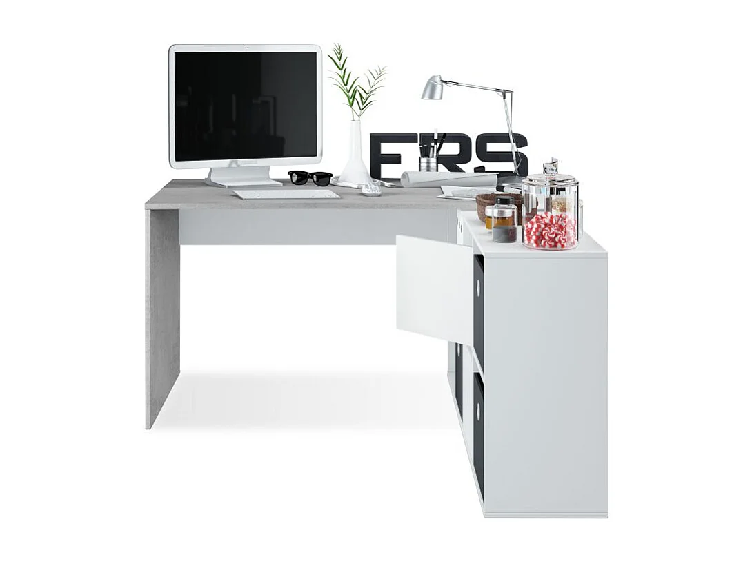 Mesa de escritorio Move Blanco Artik (Blanco Mate) - Gris Cemento