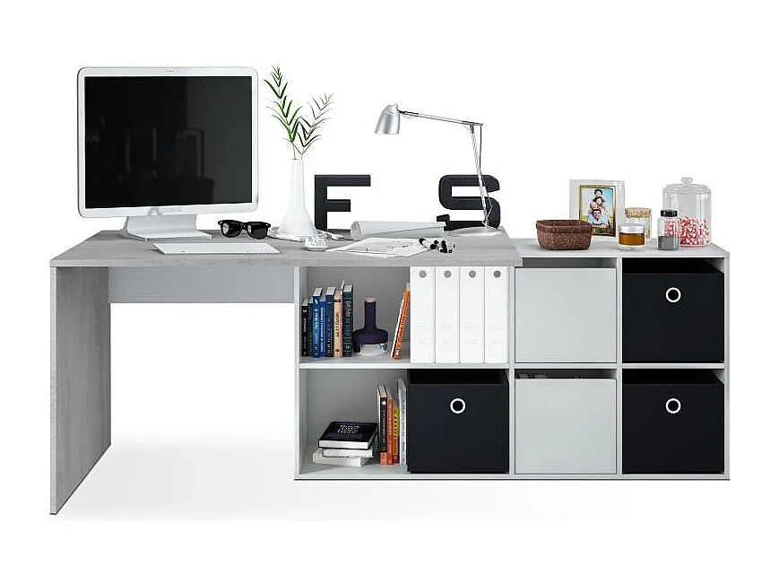 Mesa de escritorio Move Blanco Artik (Blanco Mate) - Gris Cemento