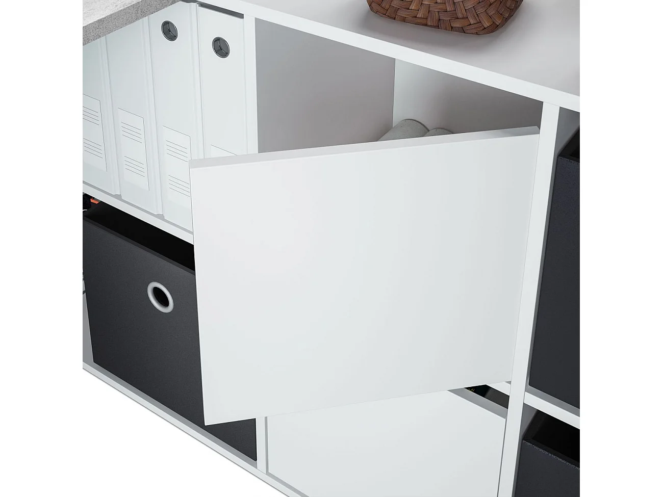 Mesa de escritorio multiposición en blanco mate y gris cemento 136x139 cm Move Blanco Artik (Blanco Mate) - Gris Cemento