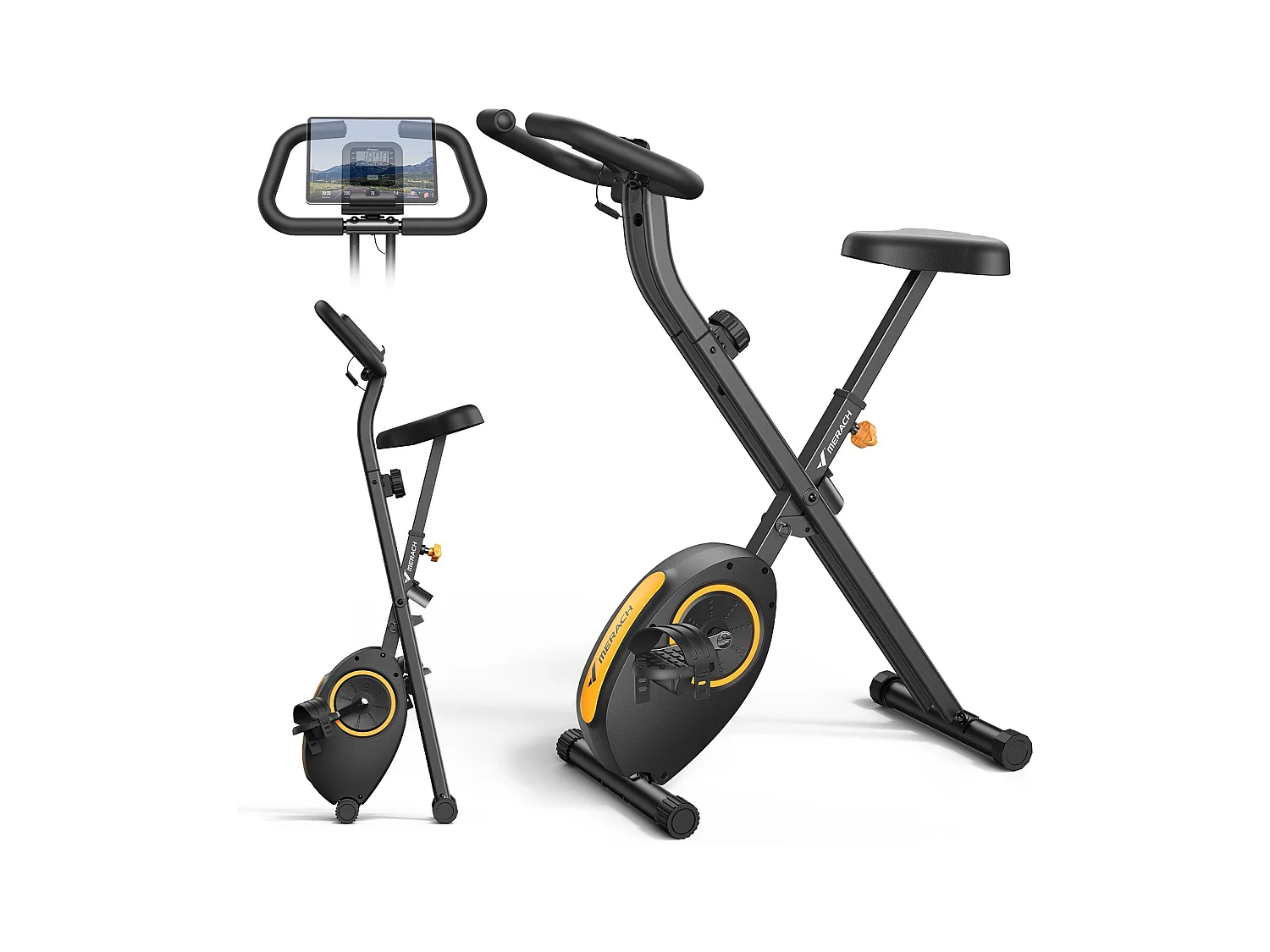 Vélo d'appartement pliable MERACH, compact et silencieux, 16 niveaux magnétiques, écran LCD, support tablette, usage domicile