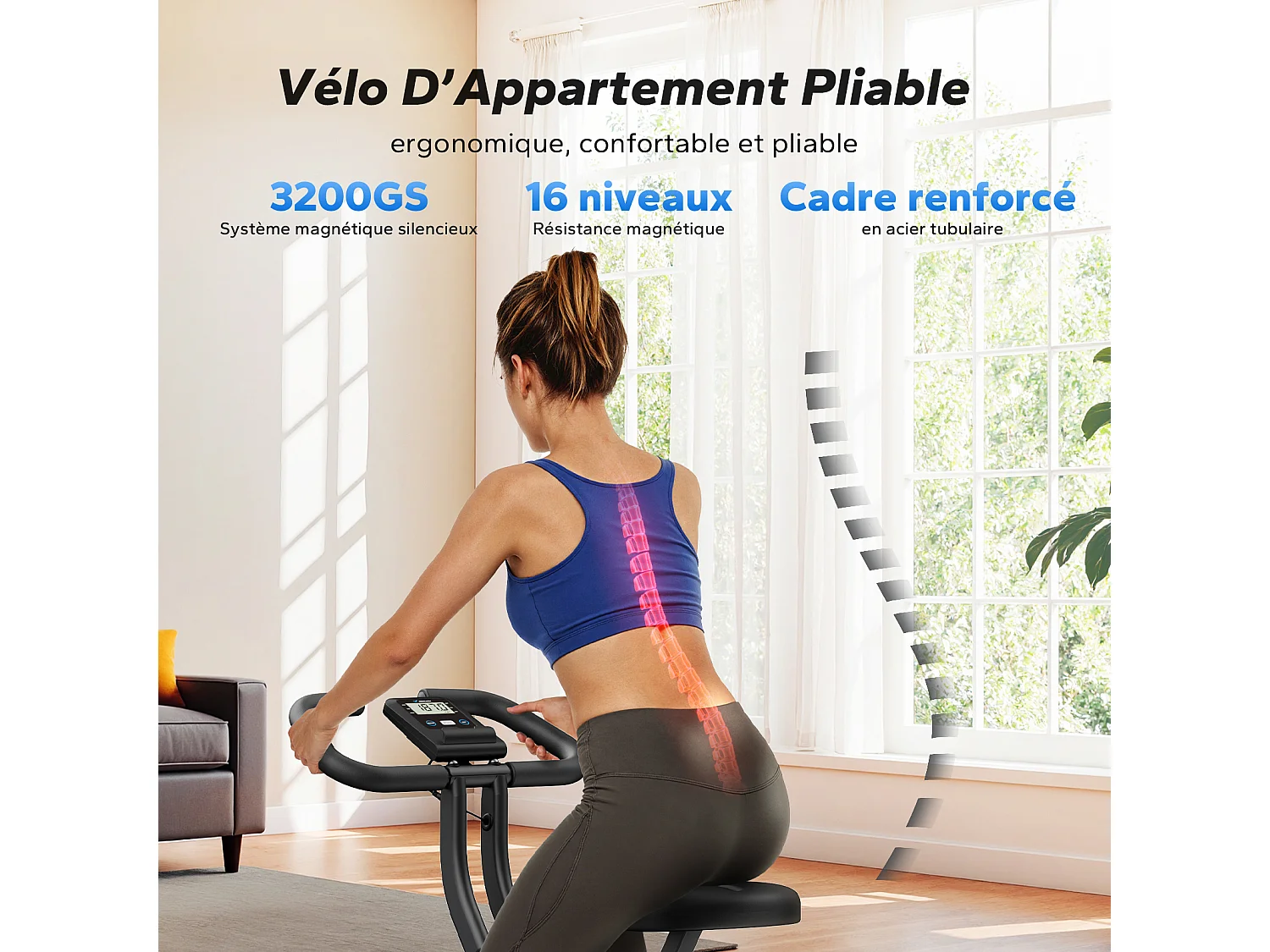 Cyclette pieghevole MERACH, compatta e silenziosa, 16 livelli magnetici, schermo LCD, supporto tablet, uso domestico