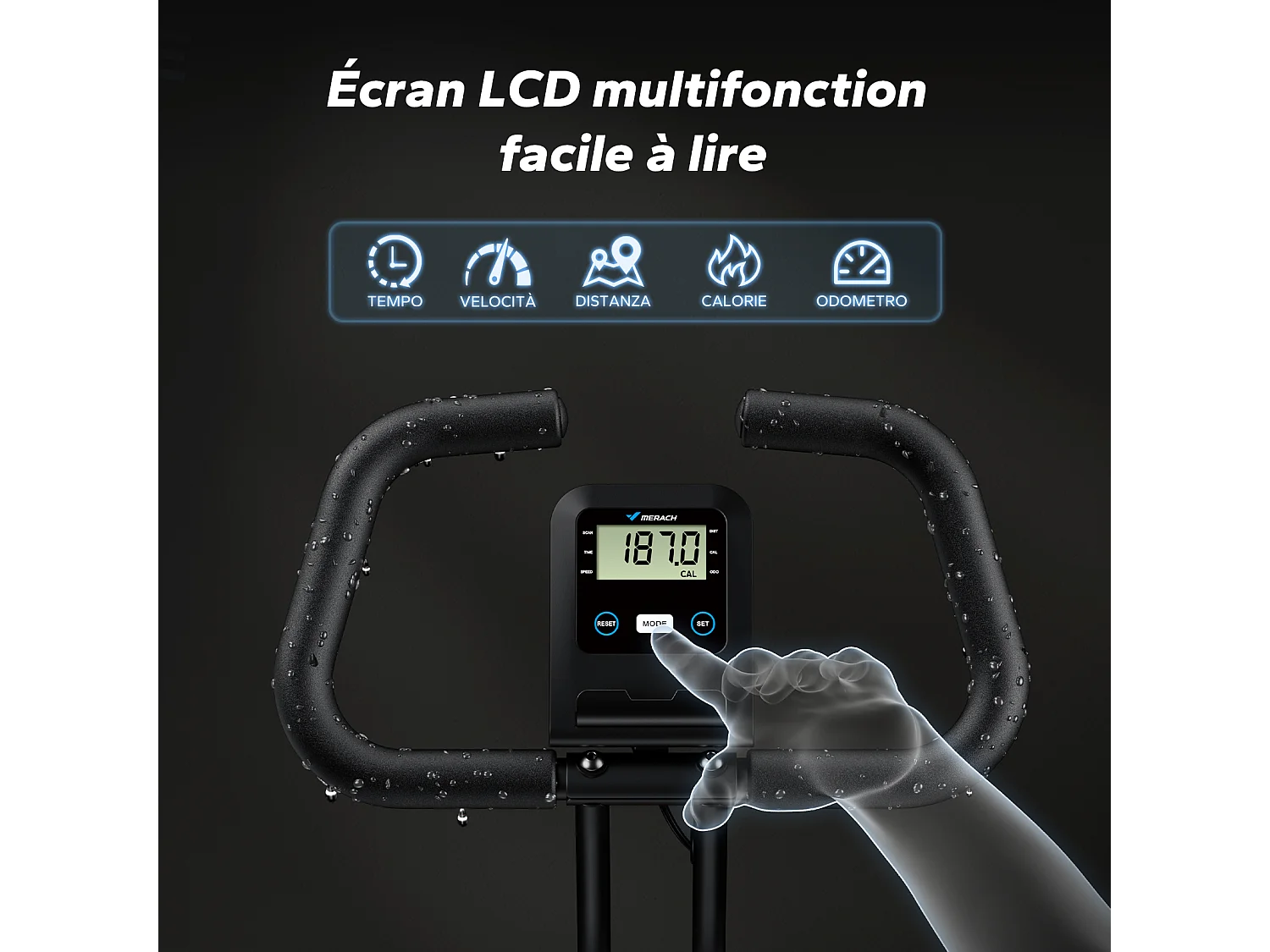 Cyclette pieghevole MERACH, compatta e silenziosa, 16 livelli magnetici, schermo LCD, supporto tablet, uso domestico