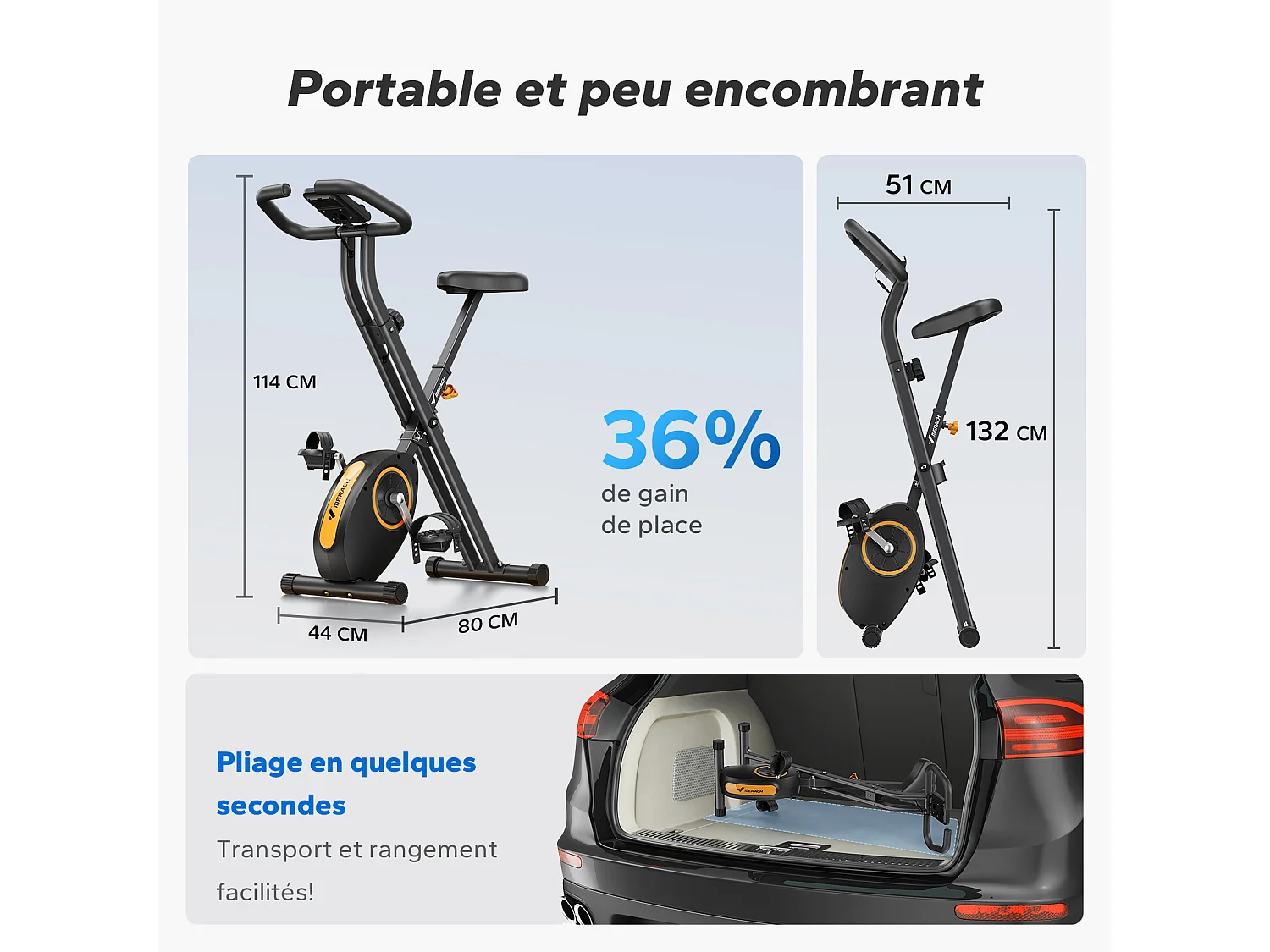 Vélo d'appartement pliable MERACH, compact et silencieux, 16 niveaux magnétiques, écran LCD, support tablette, usage domicile