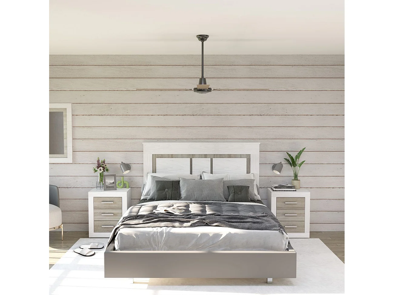 Cabecero con mesitas Kira Andersen Pino - Gris