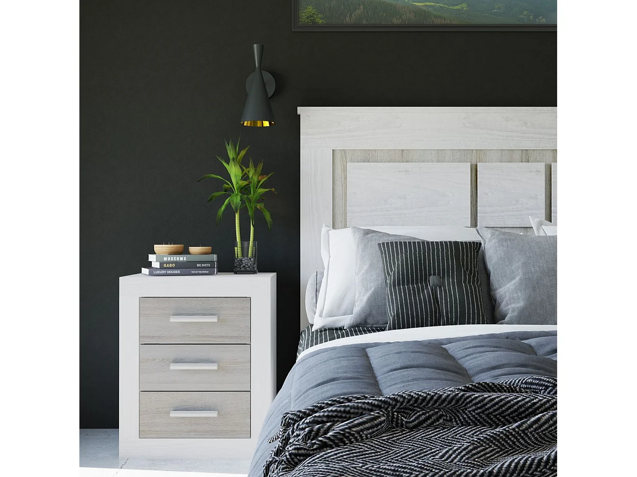 Cabecero con mesitas Kira Andersen Pino - Gris