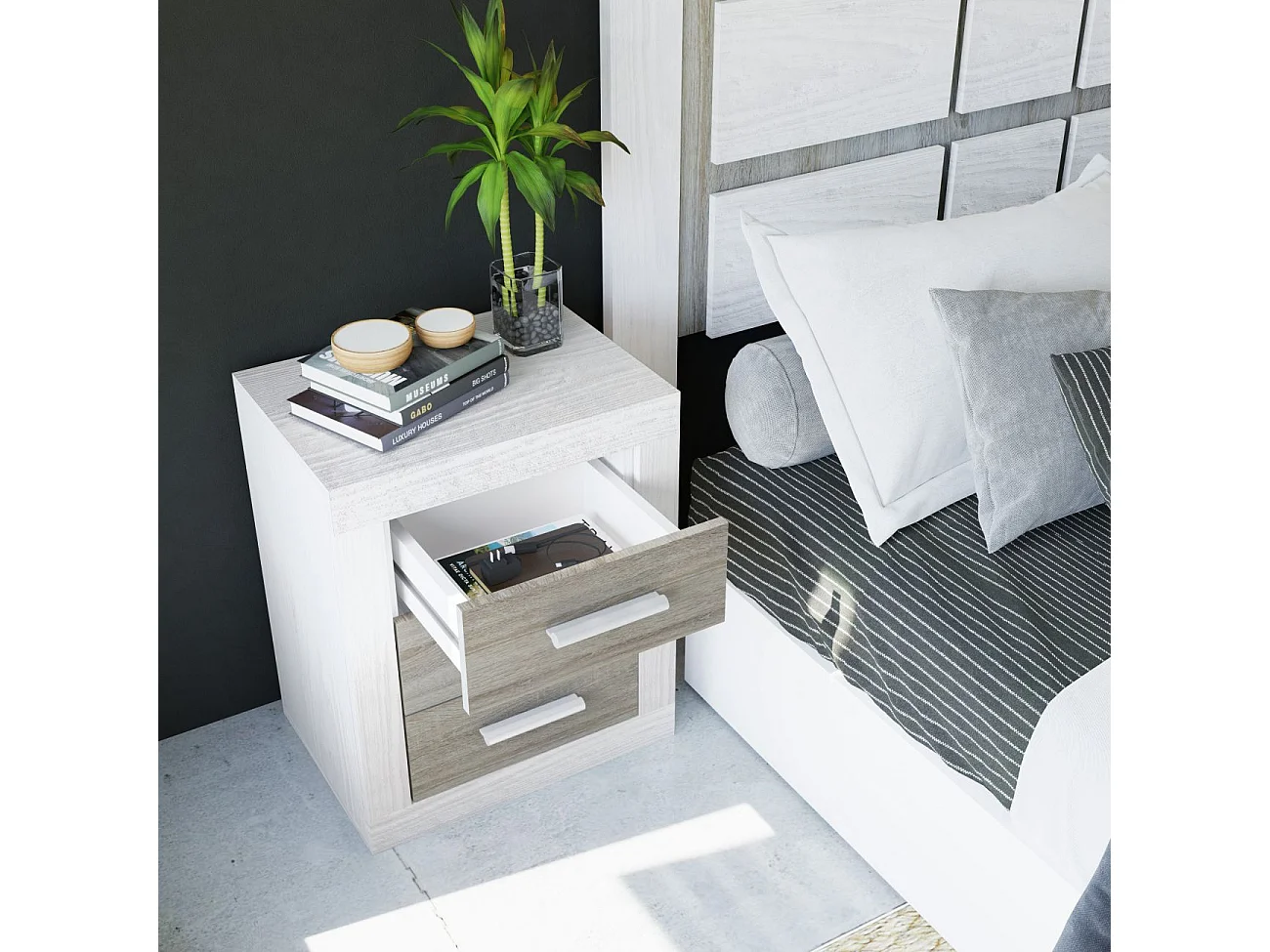 Cabecero con mesitas Kira Andersen Pino - Gris