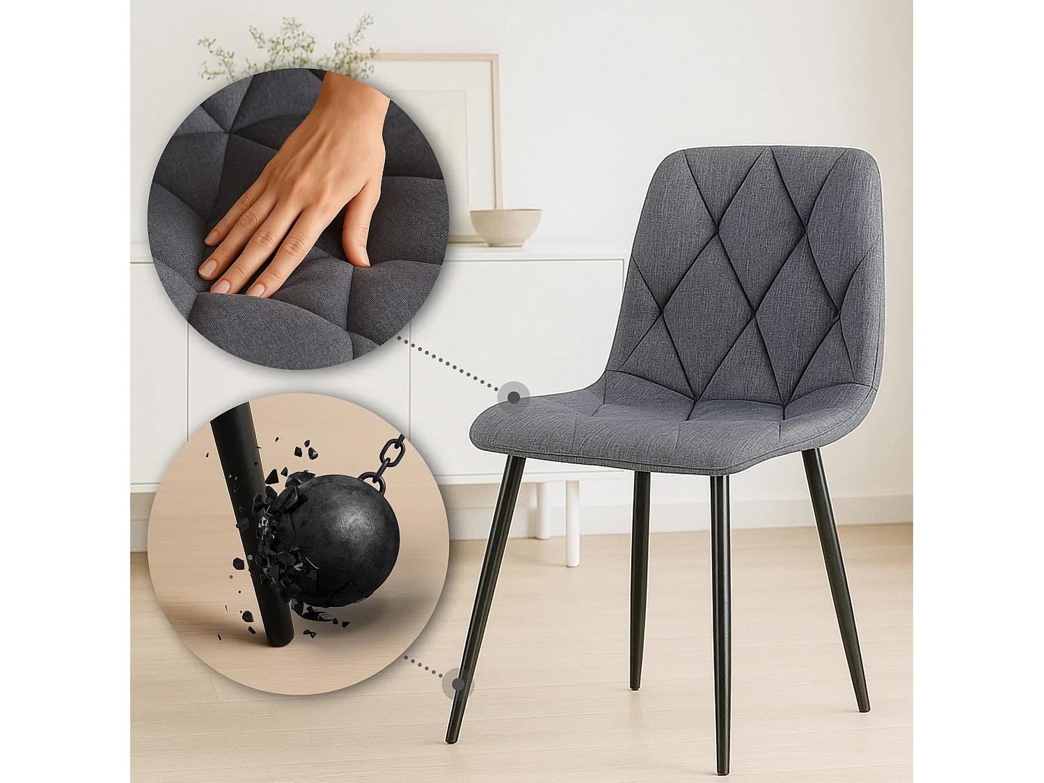 Lot de 2  chaise salle à manger - Tissu - Gris foncé - Clairton