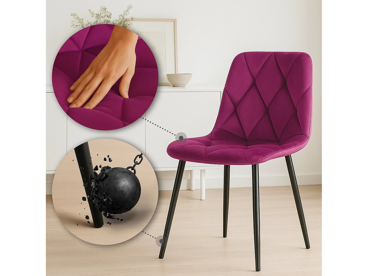 Lot de 2  chaise salle à manger - Velours - Violet - Clairton