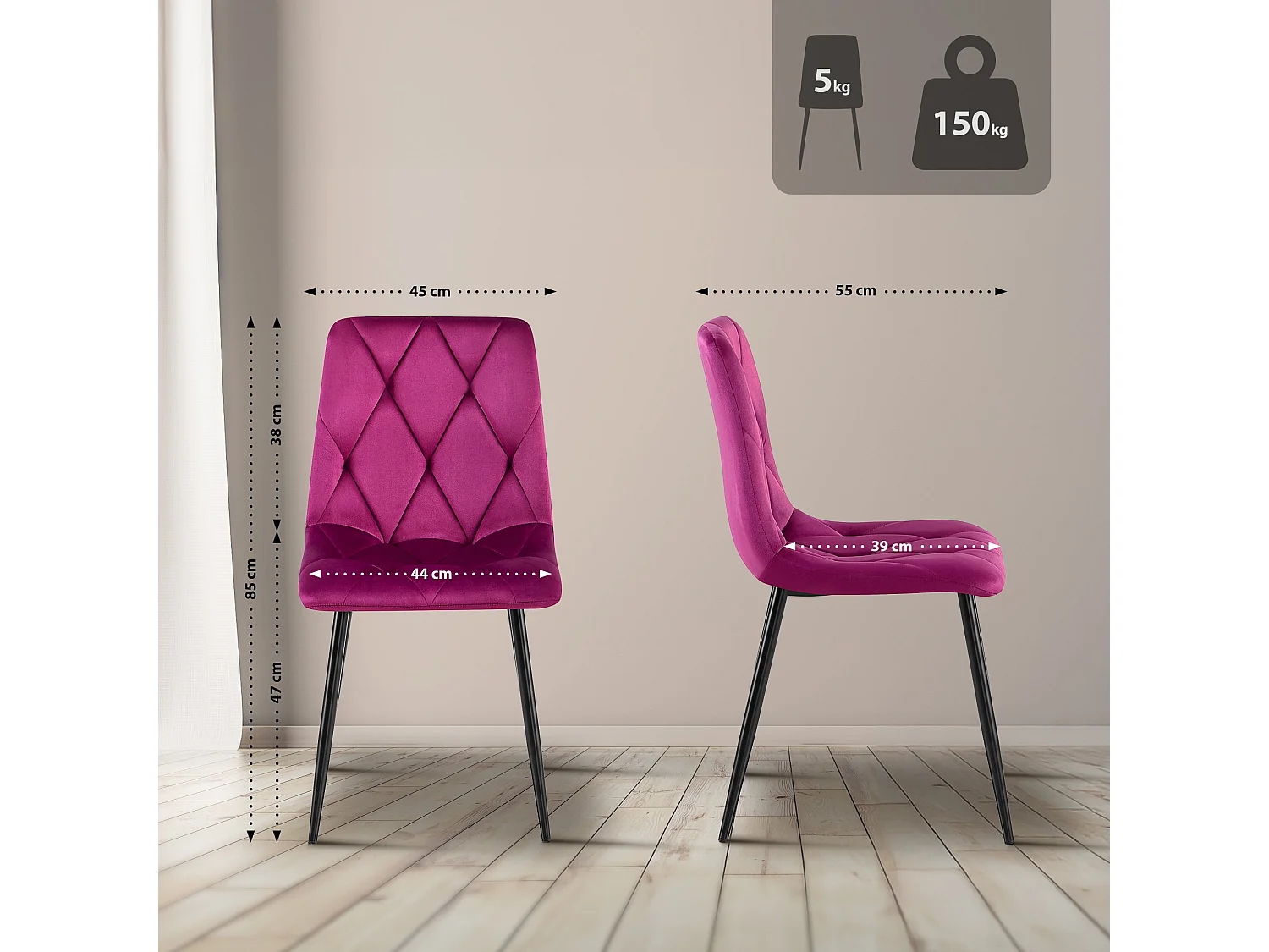Lot de 2  chaise salle à manger - Velours - Violet - Clairton