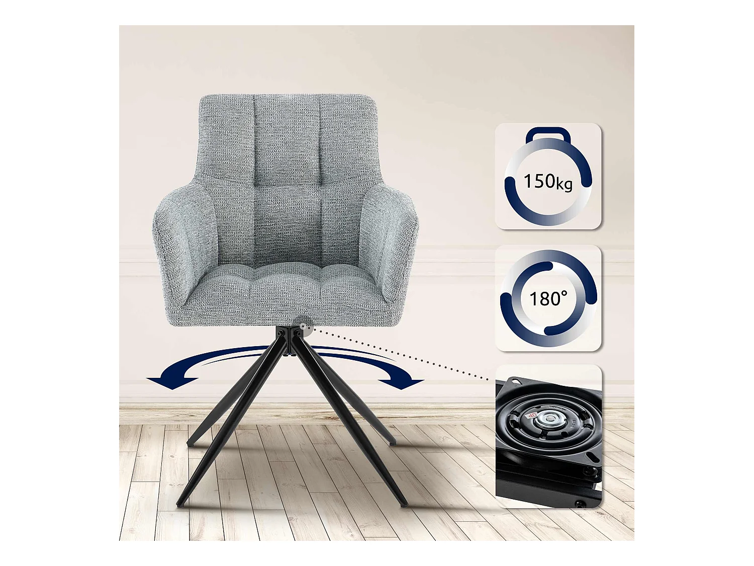 Lot de 2  chaises avec accoudoirs - Tissu - Gris clair - Jonah