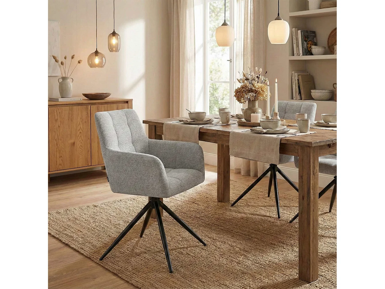 Lot de 2  chaises avec accoudoirs - Tissu - Gris clair - Jonah