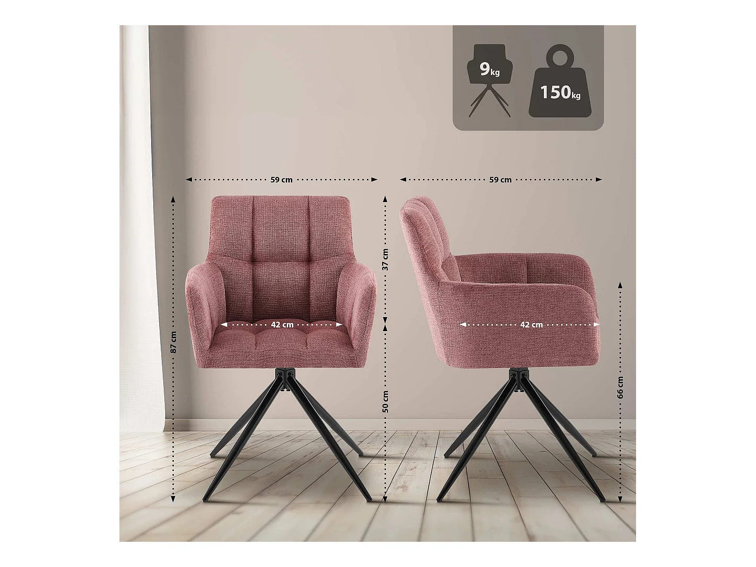 Lot de 2  chaises avec accoudoirs - Tissu - Rouge rubis - Jonah