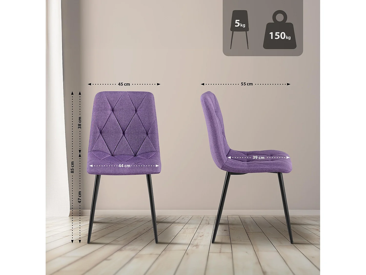 Lot de 2  chaise salle à manger - Tissu - Violet - Clairton