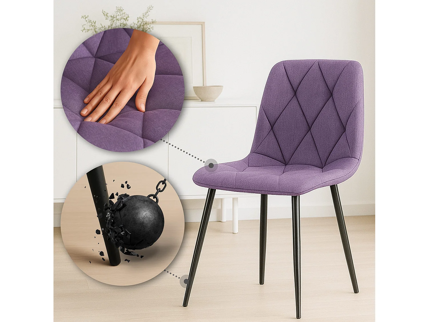 Lot de 2  chaise salle à manger - Tissu - Violet - Clairton