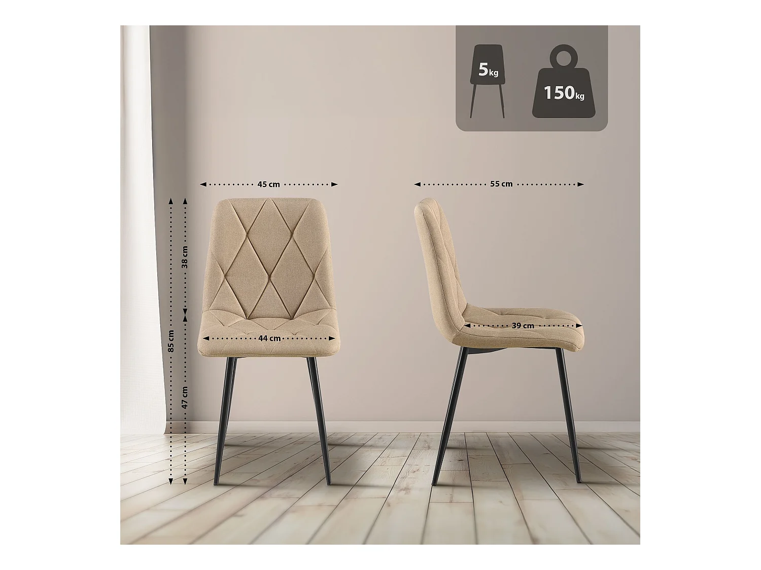 Lot de 2  chaise salle à manger - Tissu - Taupe - Clairton