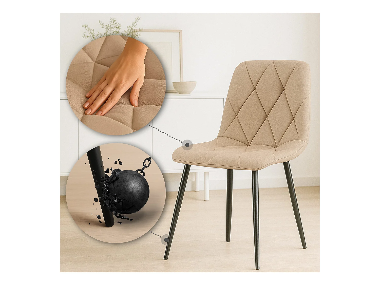 Lot de 2  chaise salle à manger - Tissu - Taupe - Clairton