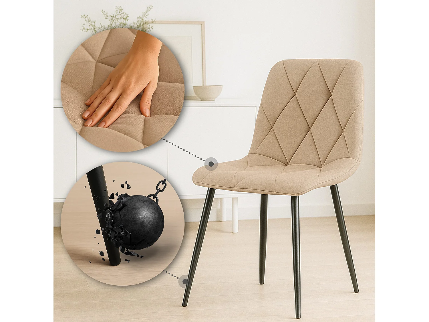 Lot de 2  chaise salle à manger - Tissu - Taupe - Clairton