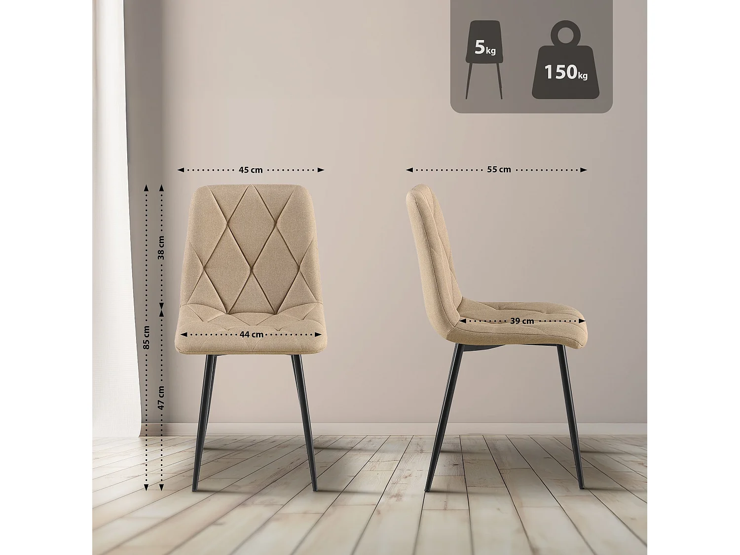 Lot de 2  chaise salle à manger - Tissu - Taupe - Clairton
