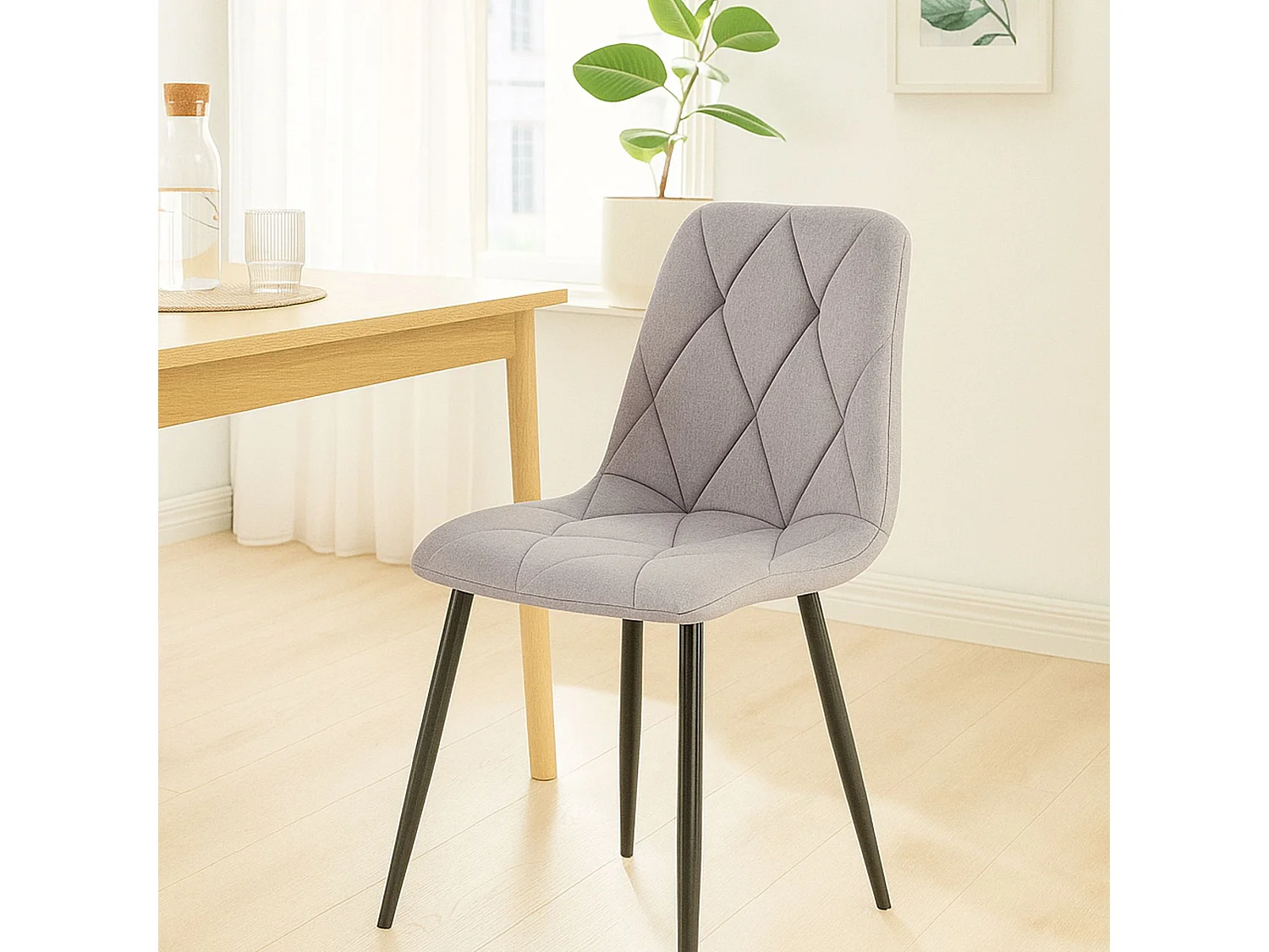 Lot de 2  chaise salle à manger - Tissu - Gris clair - Clairton