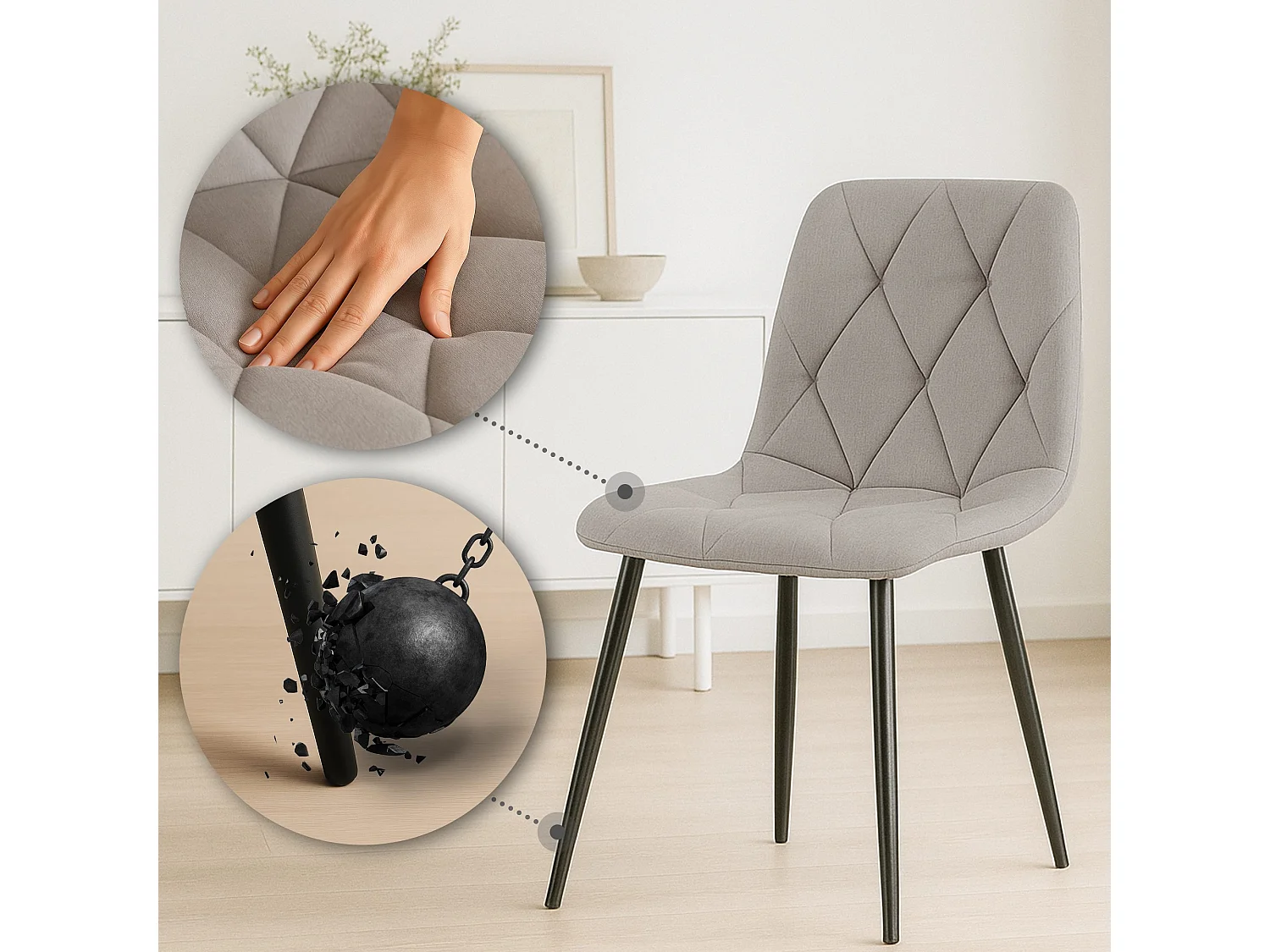 Lot de 2  chaise salle à manger - Tissu - Gris clair - Clairton