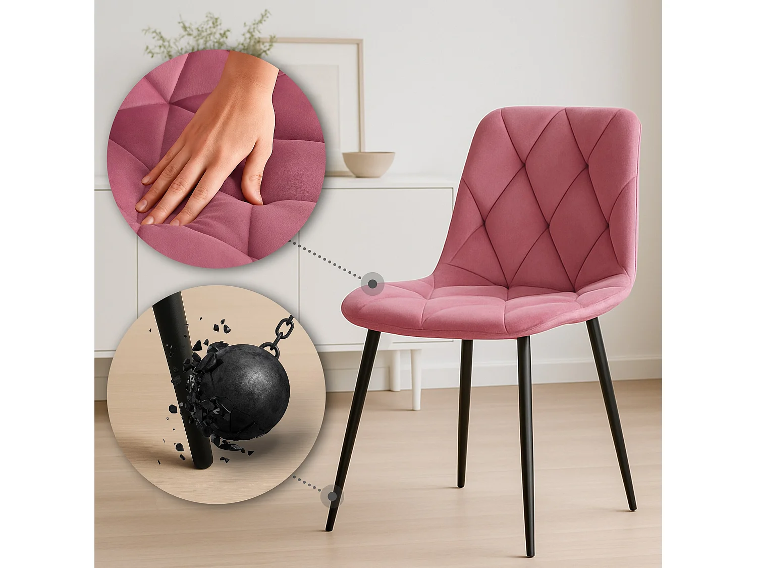 Lot de 2  chaise salle à manger - Velours - Rose - Clairton