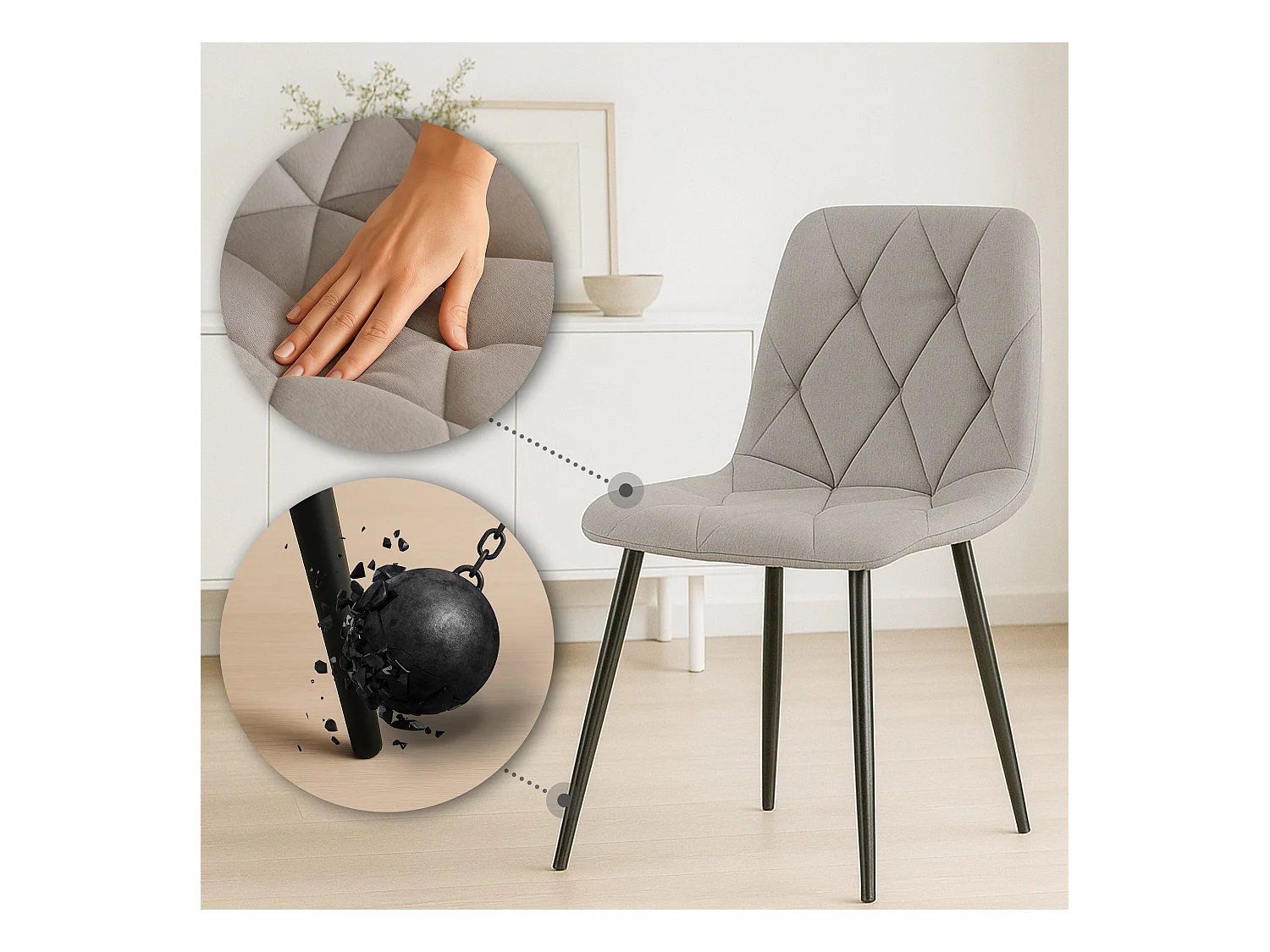 chaise salle à manger - Tissu - Gris clair - Clairton