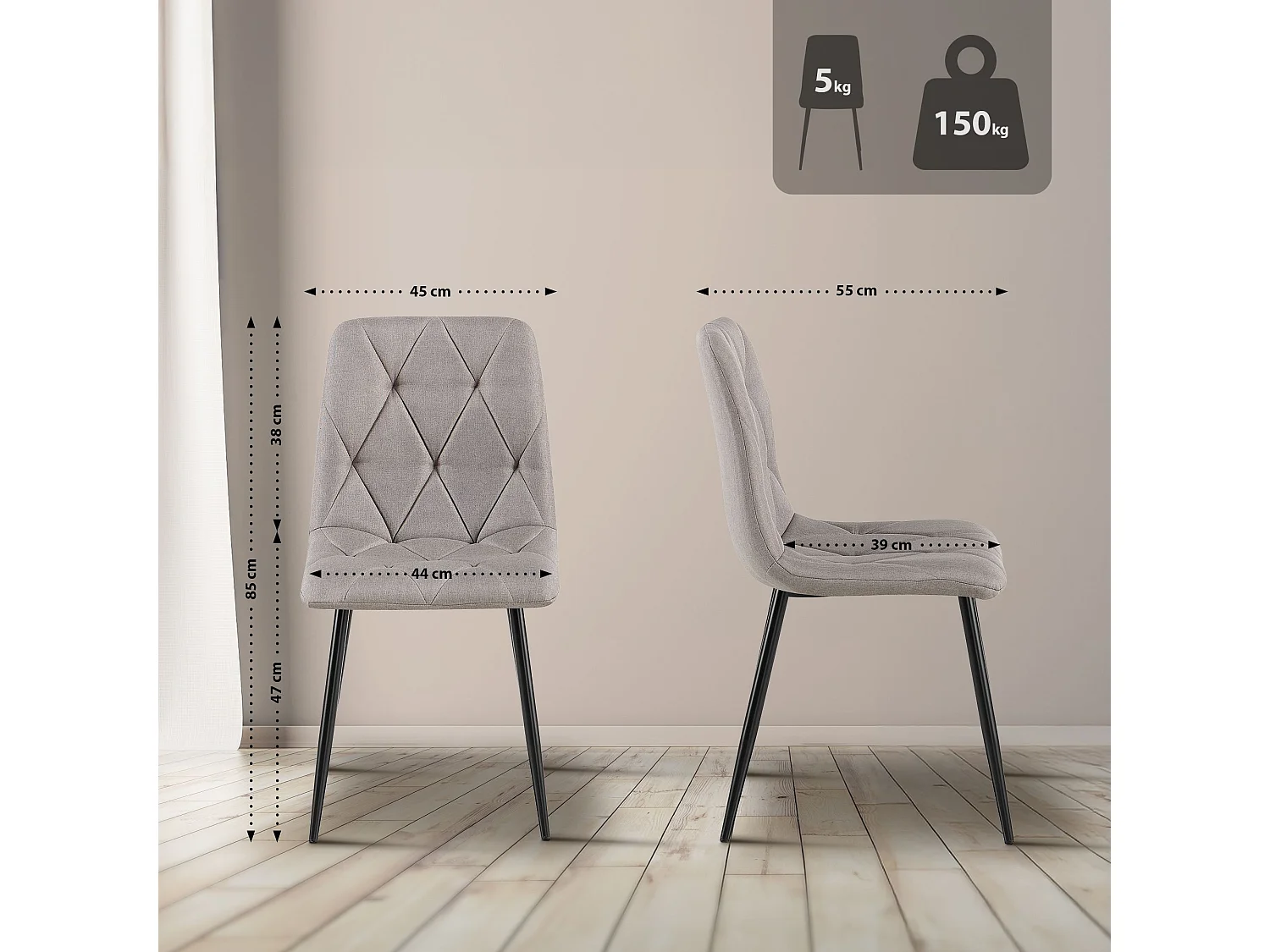 chaise salle à manger - Tissu - Gris clair - Clairton