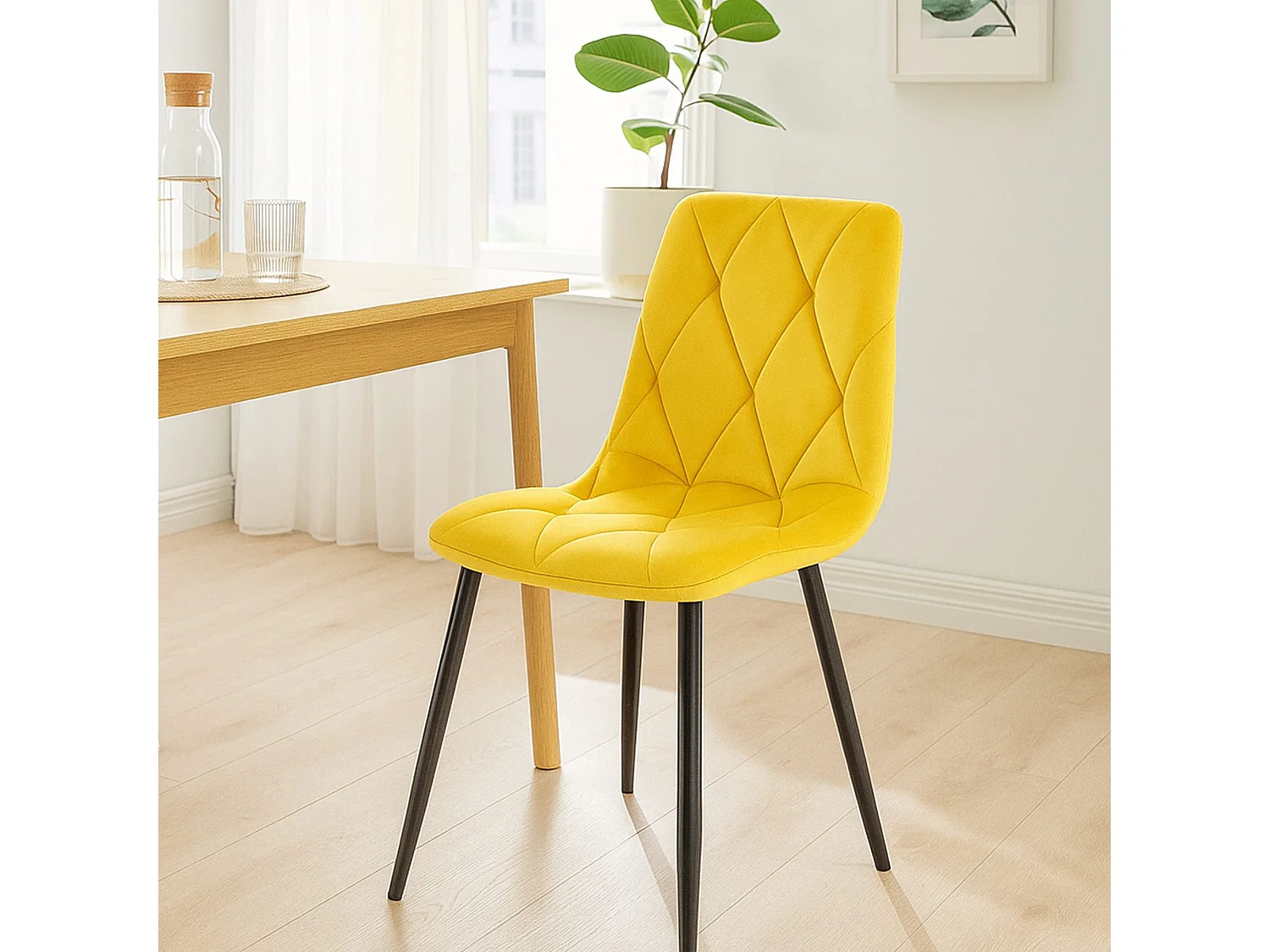 Lot de 2  chaise salle à manger - Velours - Jaune - Clairton