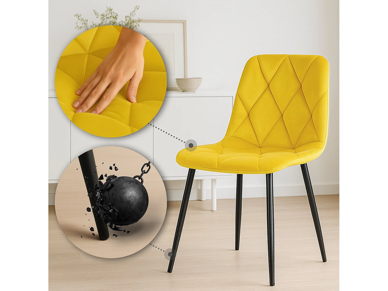 Lot de 2  chaise salle à manger - Velours - Jaune - Clairton