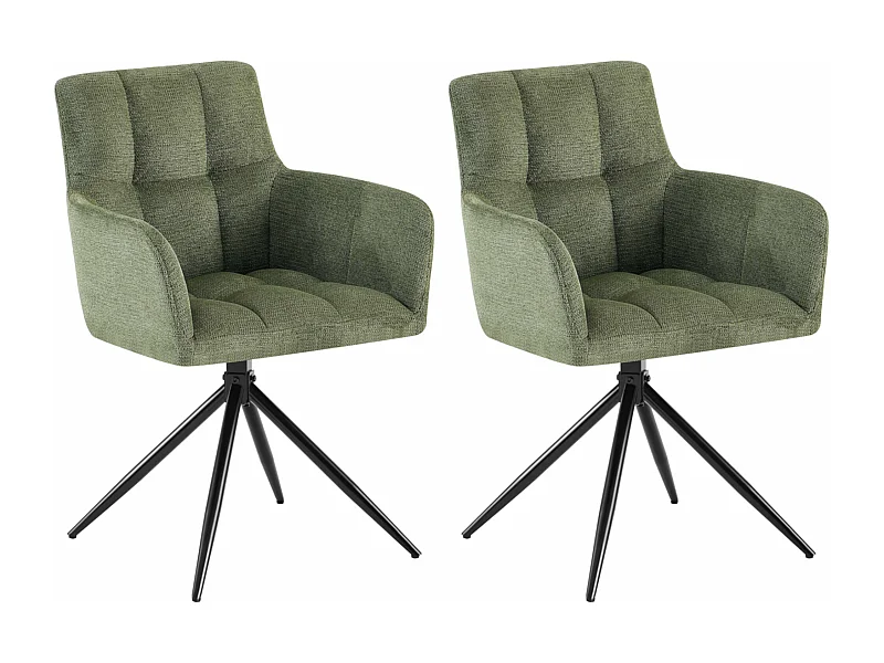 Lot de 2  chaises avec accoudoirs - Tissu - Vert - Jonah