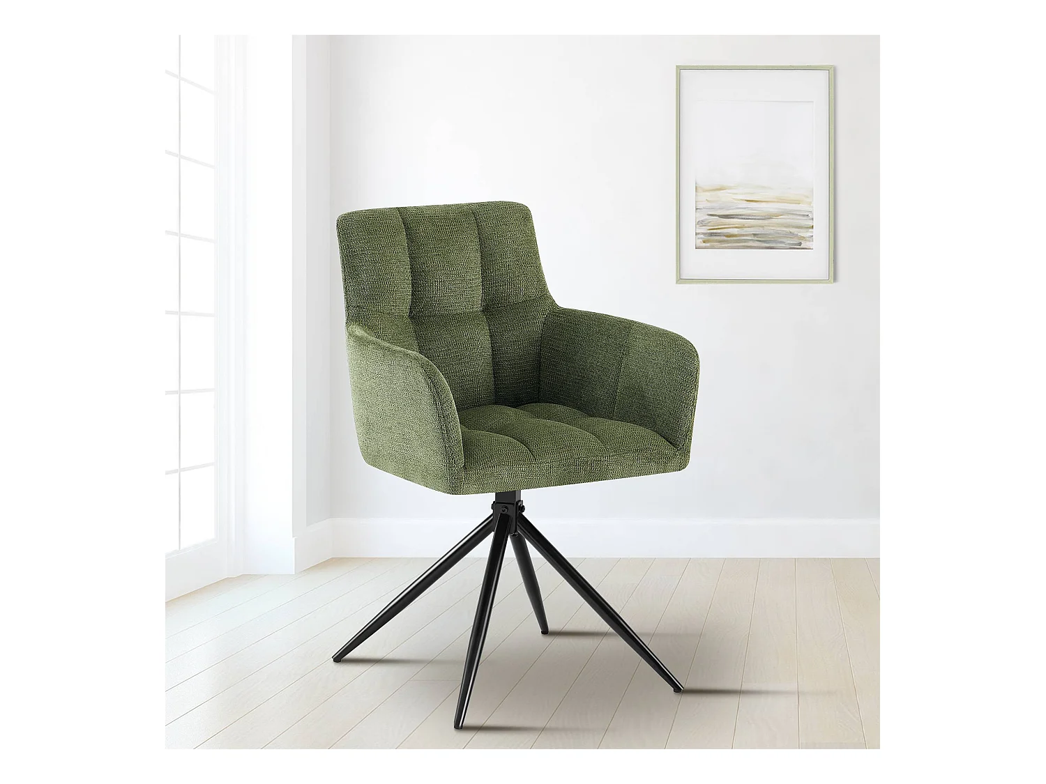 Lot de 2  chaises avec accoudoirs - Tissu - Vert - Jonah